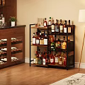 Stylish Wine Shelf with Various Bottles and Table Lamp in Modern Living Room