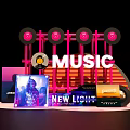 Music Themed Photo Spot With Vinyl Records MUSIC Sign Album Covers And Colorful Lights