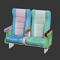 Blue And White Double Seats With Padded Upholstery And Wooden Armrests Design
