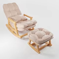 Comfortable Casual Sofa Set with Rocking Chair Ottoman Pink Cushions and Wooden Frame