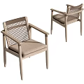Modern Single Chair With Wooden Frame Rattan Woven Back And Fabric Seat Cushion