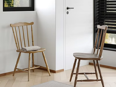 Two Wooden Leisure Chairs In Cozy Interior With Window Door And Wooden Floor 3d model