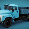 Vintage Blue Truck With Open Cargo Bed Classic Cab And Black Tires On Blue Background