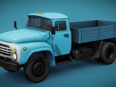 Vintage Blue Truck With Open Cargo Bed Classic Cab And Black Tires On Blue Background 3d model