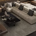 Modern Living Room Interior With Beige Sofa Black Coffee Table And Brown Armchairs