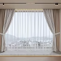 Beige Linen Curtains With Sheer Layer Tied Back In Modern Interior Window View