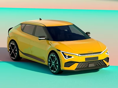 Yellow Modern Electric Car With Sleek Body Black Wheels And Distinctive Headlights 3d model