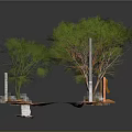 Scenic Garden Landscape Design With Stone Wall Water Feature Green And Bare Trees