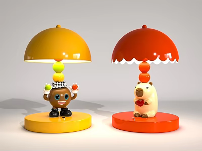 Colorful Cartoon Themed Table Lamps With Yellow Red Shades And Decorative Balls On Round Base 3d model