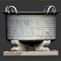 Decorative Household Metal Container With Ring Handles And Carved Patterns On Square Base
