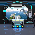 Space Themed Cinema Interior With Starry Sky Background And Interactive Tech Design 3d model