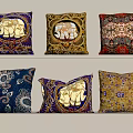Colorful Decorative Throw Pillows With Various Patterns On Shelf 3d model