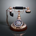 Vintage Rotary Dial Telephone with Gold Black Design and Carved Base Spiral Cord