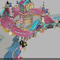 Colorful Castle Entrance Gate With Ornate Towers Decorative Spires And Vibrant Architecture For Themed Park