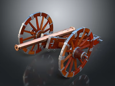 Vintage Cannon Weapon With Large Wooden Wheels And Metal Barrel 3d model