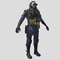 Game Movie Character in Blue Uniform with Gas Mask Yellow Utility Belt and Protective Gear