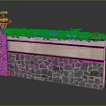 Textured Stone Wall With Lush Green Plants And Small Gazebo On Top
