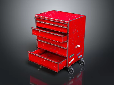Sturdy Red Vintage Tool Cabinet With Multiple Drawers And Rolling Wheels 3d model