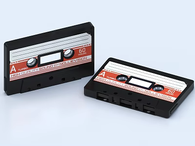 Two Vintage Retro Cassette Tapes With Black Red Design White Label A Side 20 Minutes 3d model
