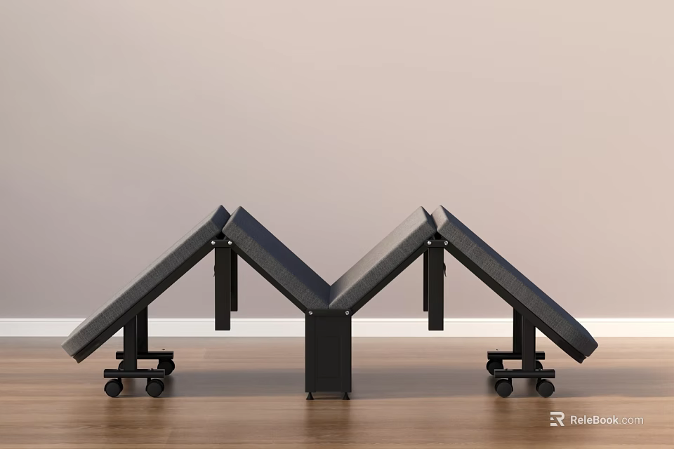 Modern Black Foldable Table With Wheels Against Wall On Wooden Floor 3d model 