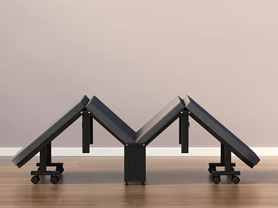 Modern Black Foldable Table With Wheels Against Wall On Wooden Floor 3d model