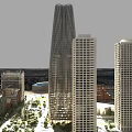Modern Tall Office Building With Glass Facade In Urban Cityscape Surrounding Skyscrapers