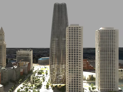 Modern Tall Office Building With Glass Facade In Urban Cityscape Surrounding Skyscrapers 3d model