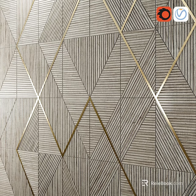 Modern Wall Decor Design Featuring Geometric Patterns Wooden Texture And Golden Lines 3d model 