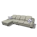 Light Gray L Shaped Sectional Sofa With Striped Pillows For Living Room 3d model