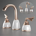 Elegant Rose Gold Bathroom Faucet with White Ceramic Handles and Modern Design