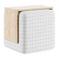 Modern Square Upholstered Stools With Grid Pattern And Light Wooden Frame 3d model