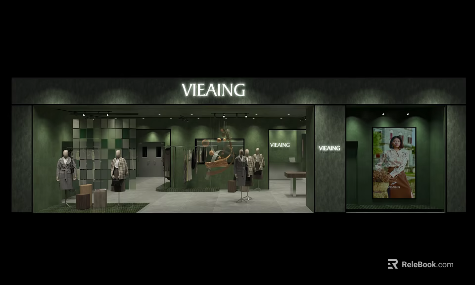 VIEAING Clothing Store Window Display With Mannequins And Stylish Outfits 3d model 