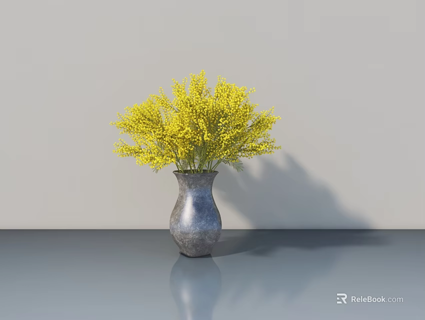 Elegant Hinged Door Design With Gray Vase Yellow Flowers And Light Gray Wall 3d model 