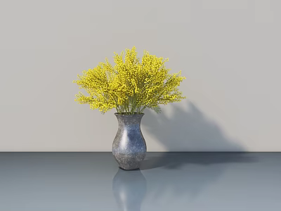 Elegant Hinged Door Design With Gray Vase Yellow Flowers And Light Gray Wall 3d model