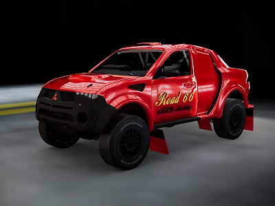 Red Road 66 Race Car Speeding On Track With Off Road Design 3d model