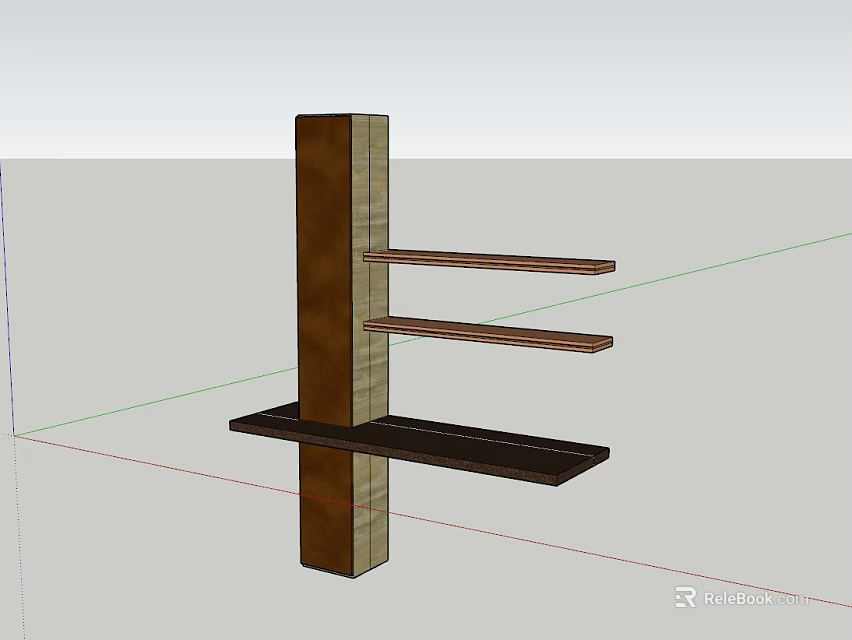 Modern Wooden Bookcase With Vertical Support Column Horizontal Storage Shelves Simple Design 3d model 