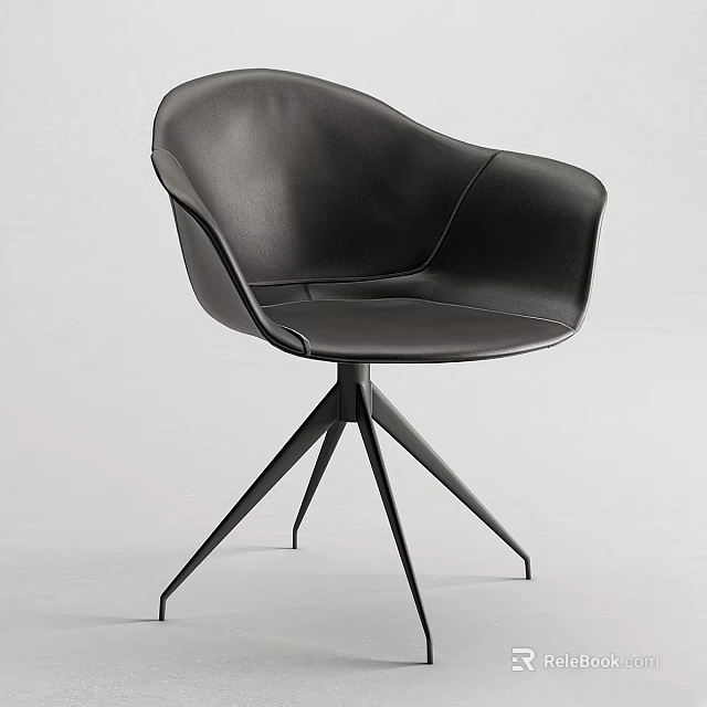 Stylish Modern Black Leather Single Chair With Armrest And Metal Base 3d model 