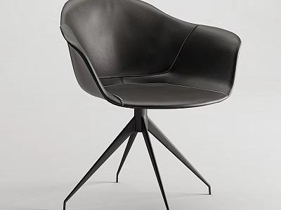 Stylish Modern Black Leather Single Chair With Armrest And Metal Base 3d model