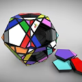 Colorful Polyhedron Puzzle Cubes With Scattered Pieces And Vibrant Geometric Structure