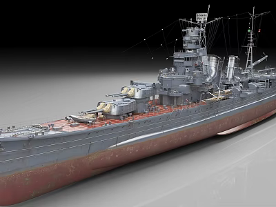 Vintage Warship Featuring Gray Hull Red Bottom Turret Superstructure and Deck 3d model