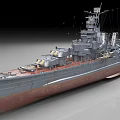 Vintage Warship Featuring Gray Hull Red Bottom Turret Superstructure and Deck
