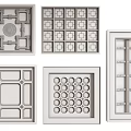 Various Ceiling Panel Designs Featuring Geometric Patterns And Decorative Grids 3d model