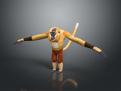 Cartoon Monkey Game Movie Character With Yellow Fur White Face Red Pants Standing Arms Outstretched 3d model