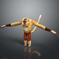 Cartoon Monkey Game Movie Character With Yellow Fur White Face Red Pants Standing Arms Outstretched