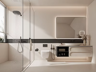 Modern Bathroom Interior With Glass Shower Backlit Mirror Vanity Toilet And Sleek Design 3d model