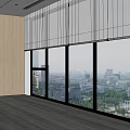 White Window Blinds In Modern Interior With Large Windows Overlooking City View 3d model