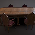 Oval Wooden Dining Table Set with Six Chairs Featuring Plaid Fabric Backrests and Seats