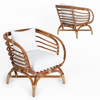 Outdoor Rattan White Cushion Single Leisure Chair 3d model