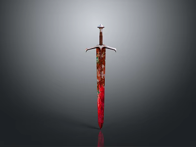 Medieval Sword With Red Blade And Ornate Hilt Isolated On Dark Background 3d model