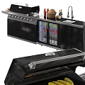 Modern Outdoor Grill With Stainless Steel Design Cooked Food Bread Basket And Beverages Refrigerator